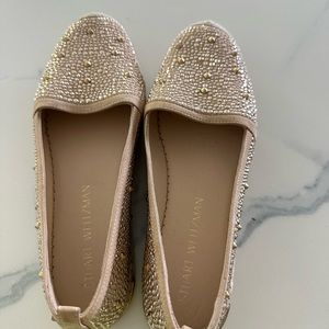 Authentic Stuart Weizman gold rivets espadrille flat loafers /size 6.5 New
